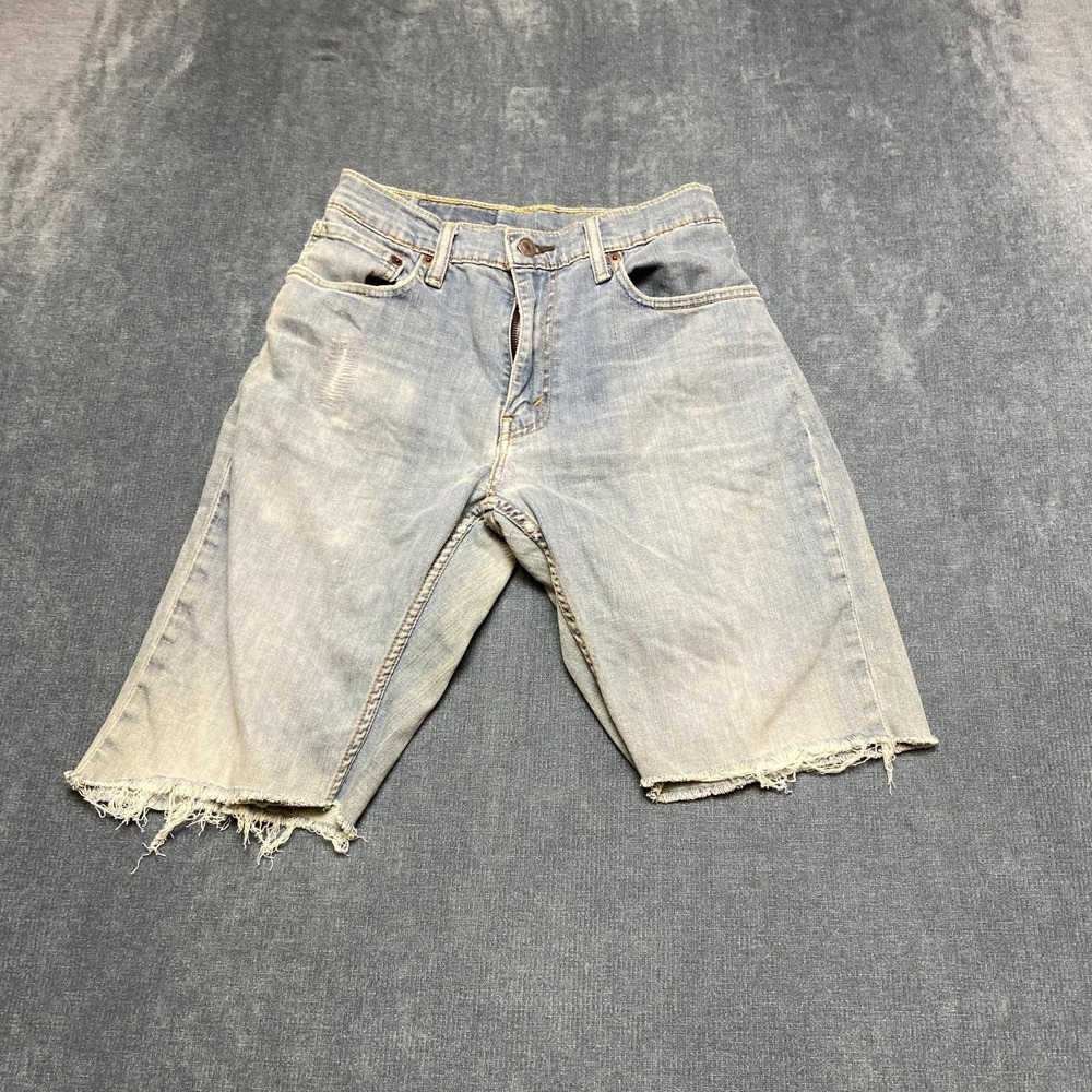 Levi's Bermuda Shorts Mens 33x32 Blue Denim Everyday Wear Medium Wash Frayed Hem